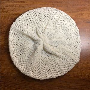 White Knit Crochet Beret